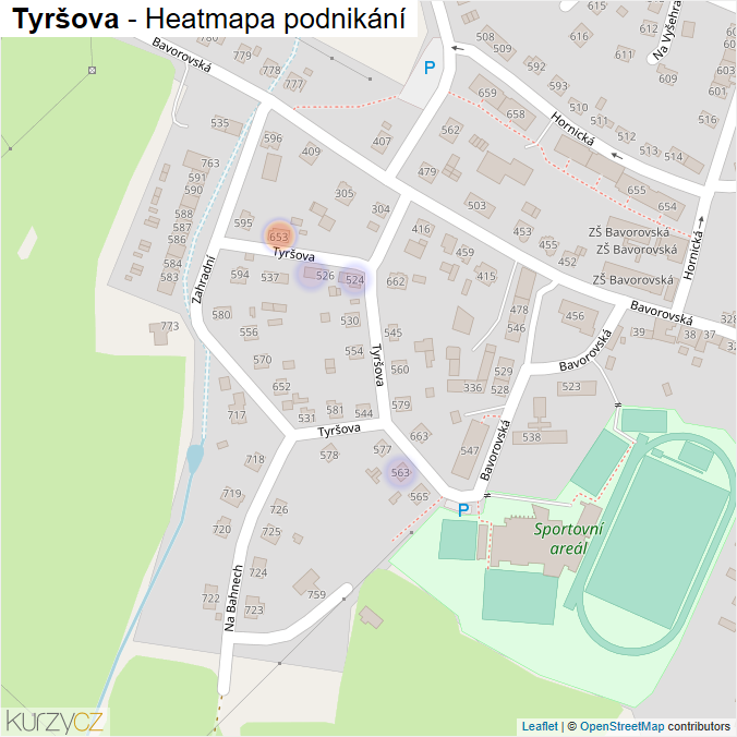 Mapa Tyršova - Firmy v ulici.