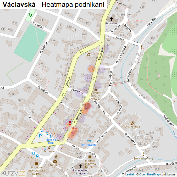 Mapa Václavská - Firmy v ulici.