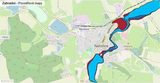 Zahradní - záplavové mapy stoleté vody