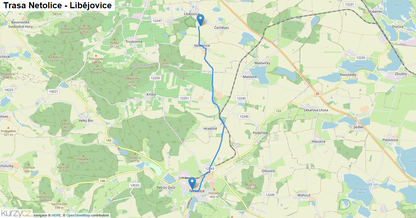 Netolice-Libějovice, mapa trasy
