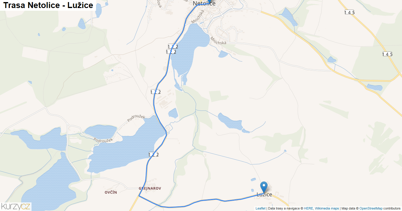 Netolice-Lužice, mapa trasy