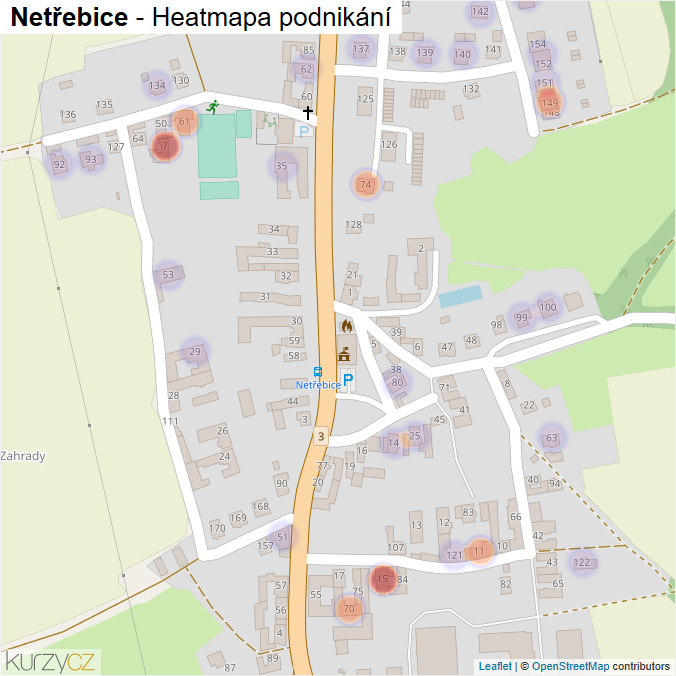Mapa Netřebice - Firmy v části obce.