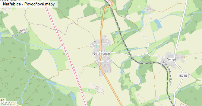 Netřebice - záplavové mapy stoleté vody
