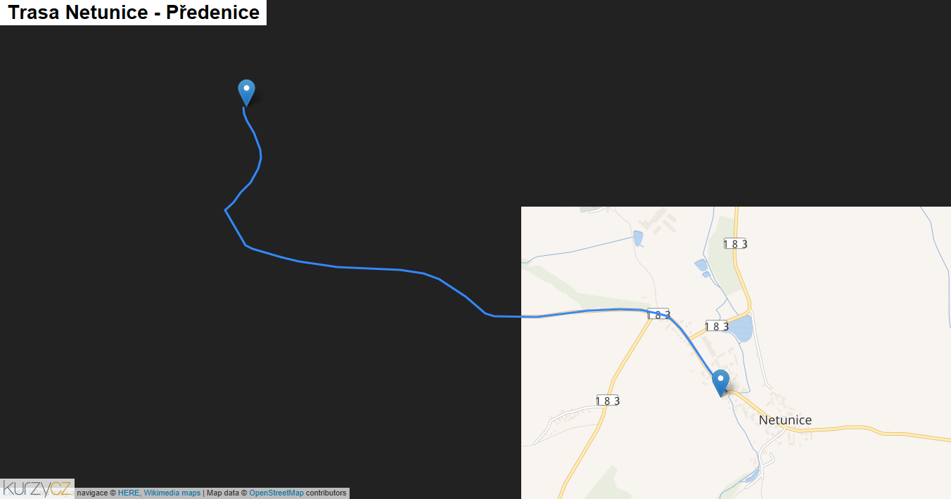 Netunice-Předenice, mapa trasy