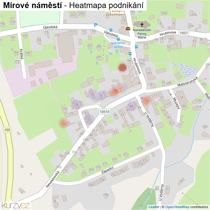 Mapa Mírové náměstí - Firmy v ulici.