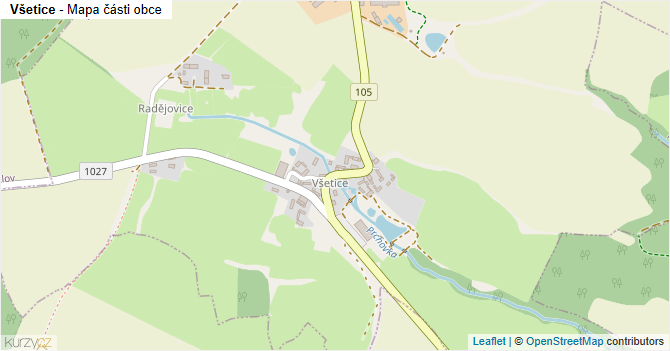 Všetice - mapa části obce