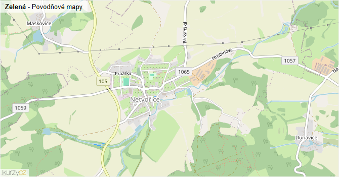 Zelená - záplavové mapy stoleté vody