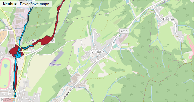 Neubuz - záplavové mapy stoleté vody