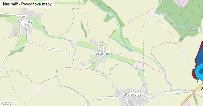 Neuměř - záplavové mapy stoleté vody