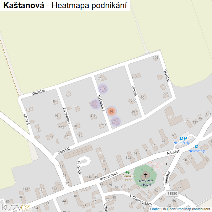Mapa Kaštanová - Firmy v ulici.