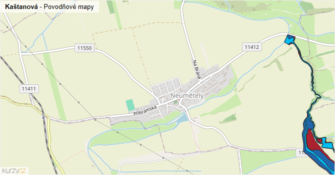 Kaštanová - záplavové mapy stoleté vody
