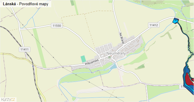 Lánská - záplavové mapy stoleté vody