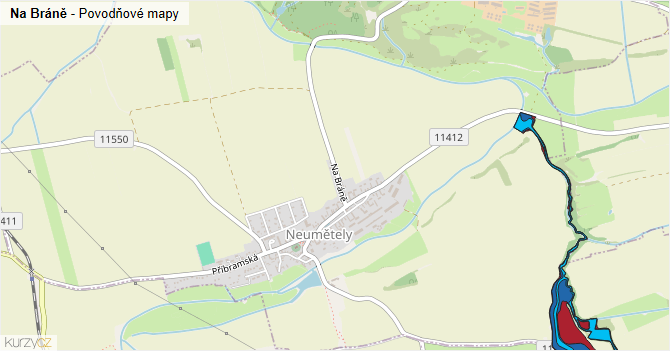 Na Bráně - záplavové mapy stoleté vody