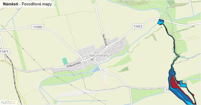 Náměstí - záplavové mapy stoleté vody