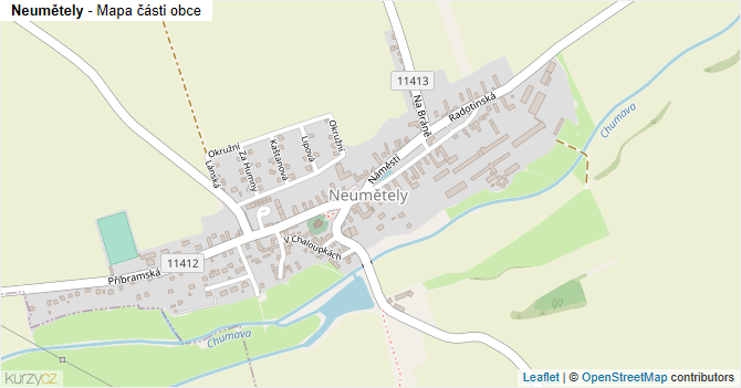 Neumětely - mapa části obce