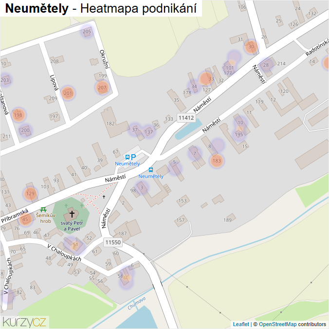Mapa Neumětely - Firmy v části obce.