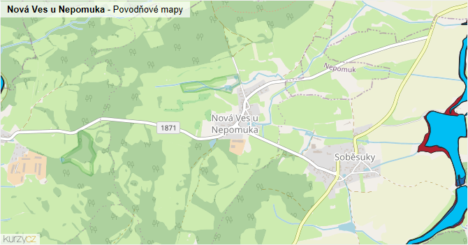 Nová Ves u Nepomuka - záplavové mapy stoleté vody