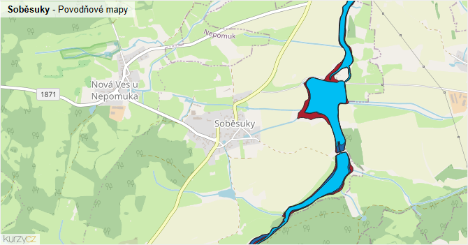 Soběsuky - záplavové mapy stoleté vody