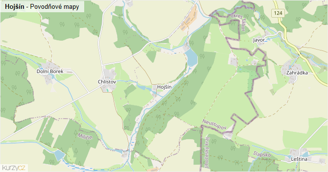 Hojšín - záplavové mapy stoleté vody