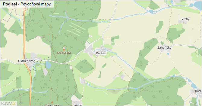 Podlesí - záplavové mapy stoleté vody