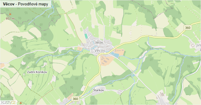 Věcov - záplavové mapy stoleté vody