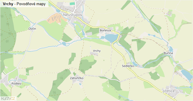 Vrchy - záplavové mapy stoleté vody