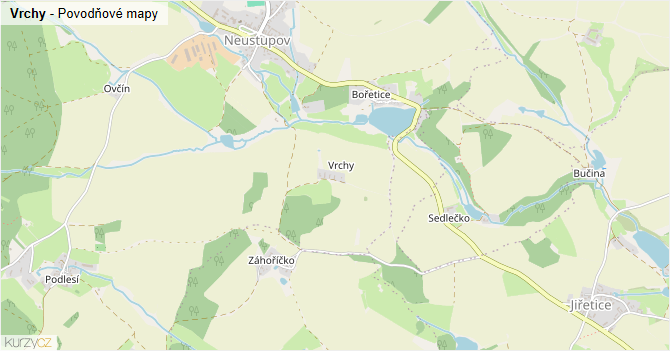 Vrchy - záplavové mapy stoleté vody
