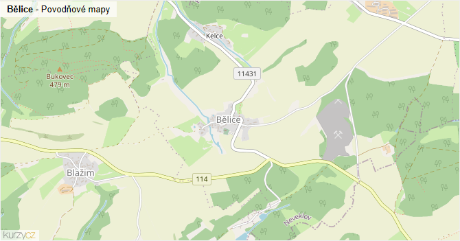 Bělice - záplavové mapy stoleté vody