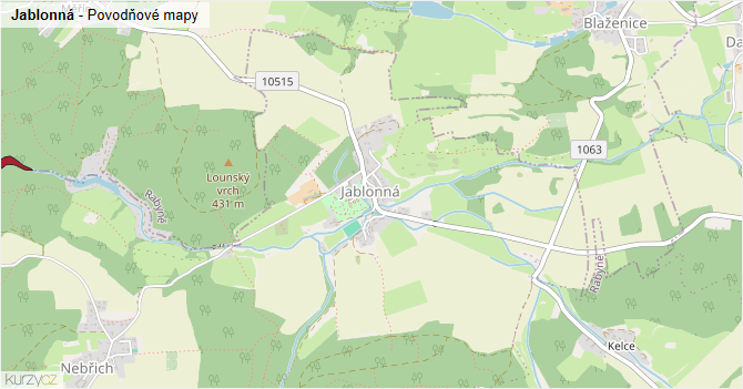 Jablonná - záplavové mapy stoleté vody