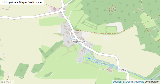Přibyšice - mapa části obce