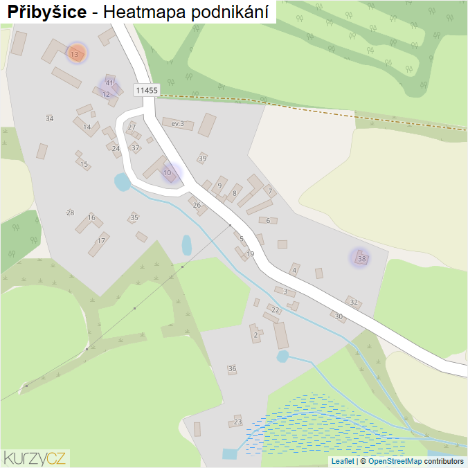 Mapa Přibyšice - Firmy v části obce.