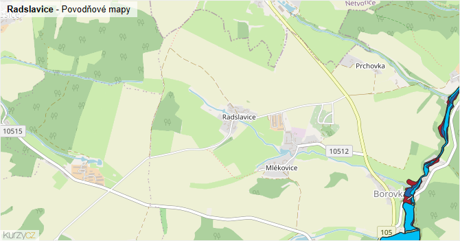 Radslavice - záplavové mapy stoleté vody