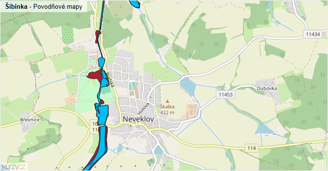 Šibinka - záplavové mapy stoleté vody