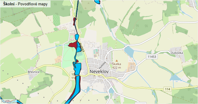 Školní - záplavové mapy stoleté vody