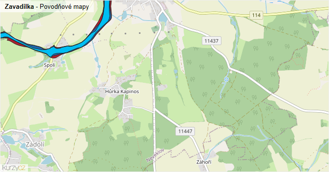 Zavadilka - záplavové mapy stoleté vody