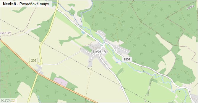 Nevřeň - záplavové mapy stoleté vody
