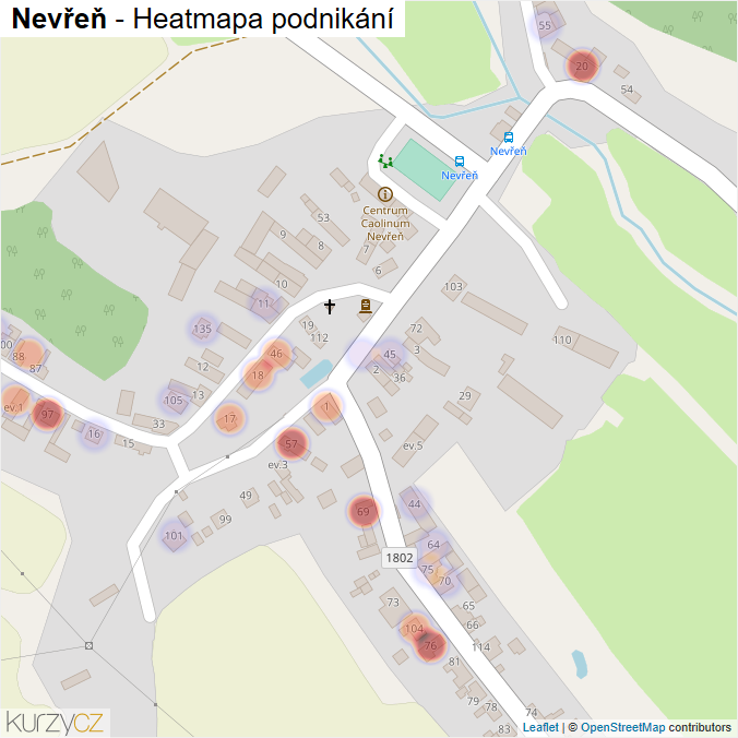 Mapa Nevřeň - Firmy v části obce.