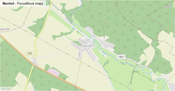 Nevřeň - záplavové mapy stoleté vody