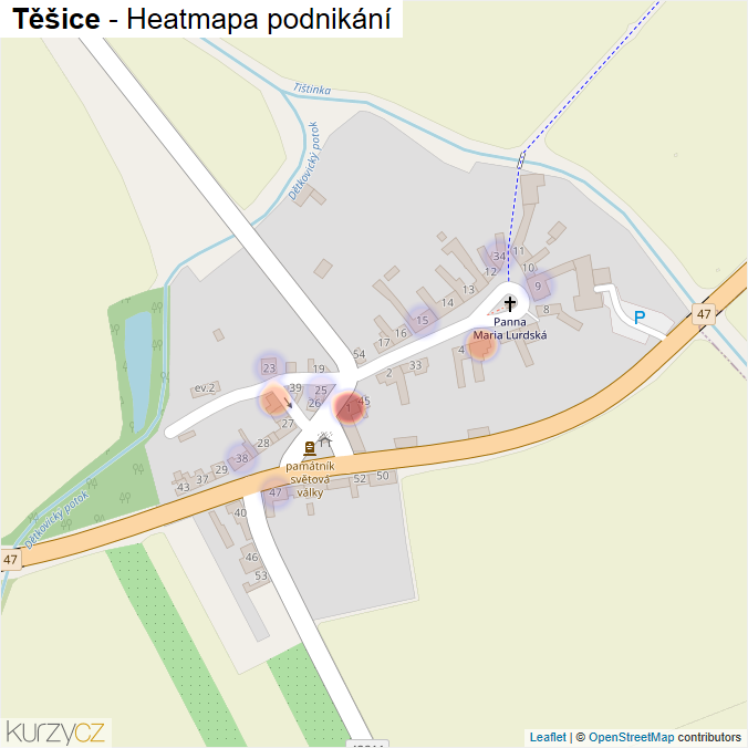 Mapa Těšice - Firmy v části obce.