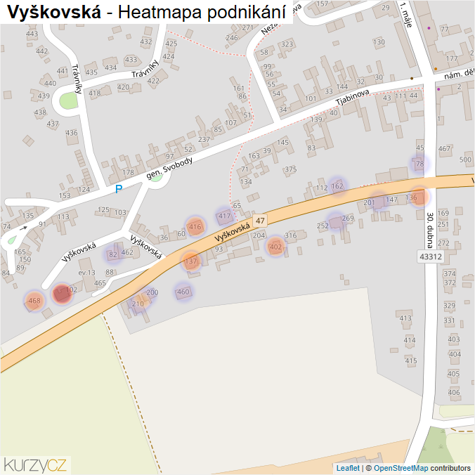 Mapa Vyškovská - Firmy v ulici.