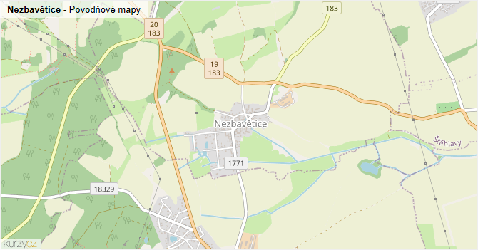 Nezbavětice - záplavové mapy stoleté vody