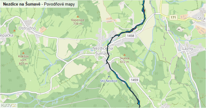 Nezdice na Šumavě - záplavové mapy stoleté vody