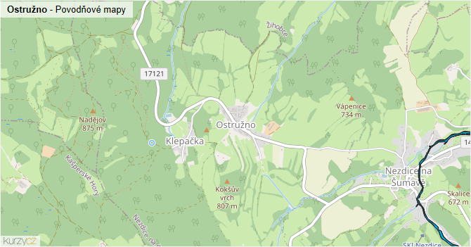 Ostružno - záplavové mapy stoleté vody