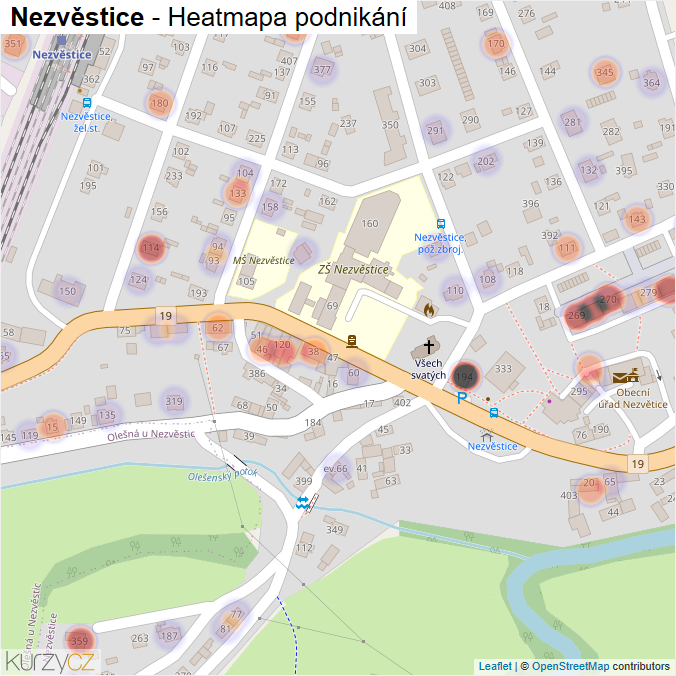 Mapa Nezvěstice - Firmy v části obce.