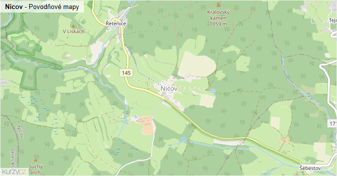 Nicov - záplavové mapy stoleté vody