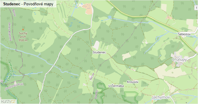 Studenec - záplavové mapy stoleté vody