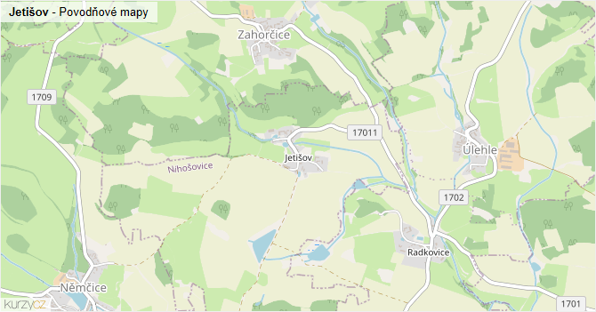 Jetišov - záplavové mapy stoleté vody