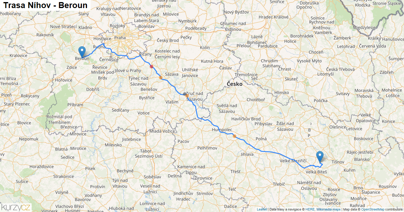 Níhov-Beroun, mapa trasy