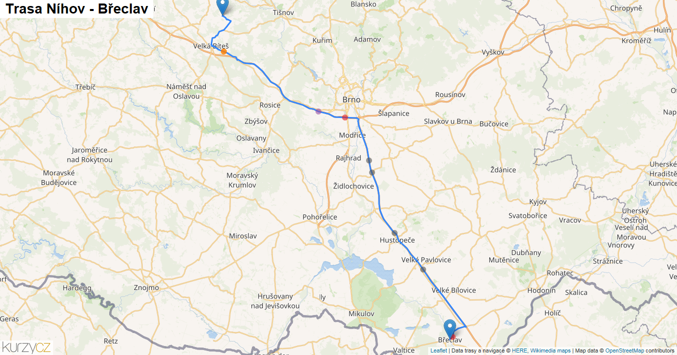 Níhov-Břeclav, mapa trasy