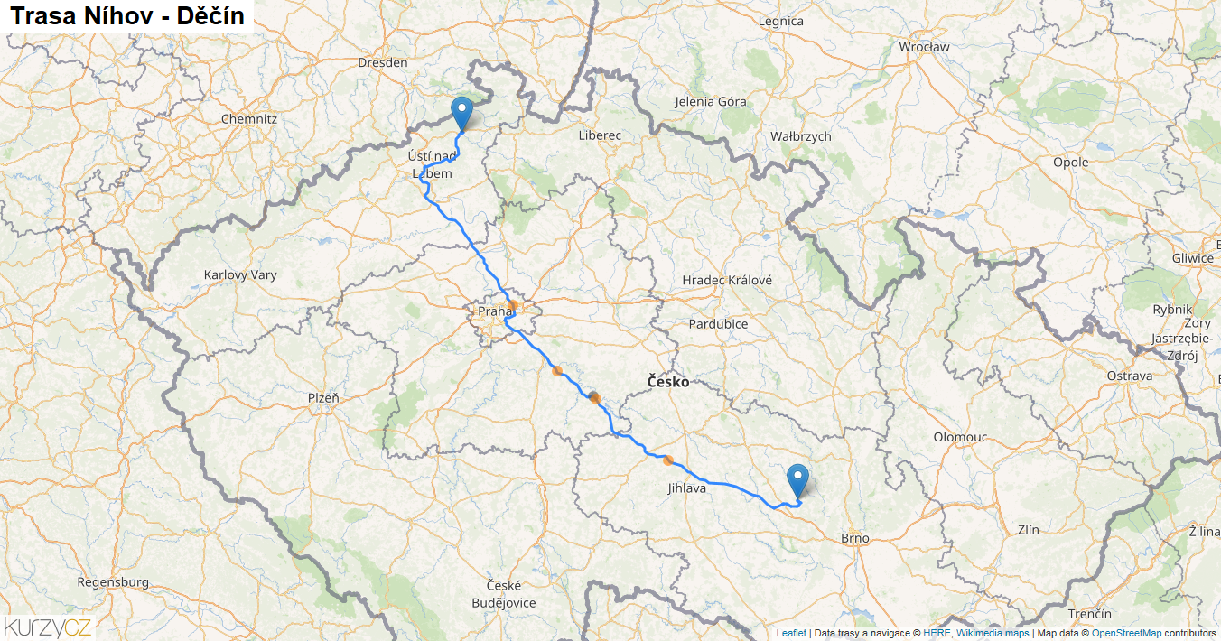 Níhov-Děčín, mapa trasy